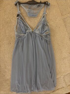 BCBGMaxAzria Light Blue Lace Chiffon Chemise with Matching Thong